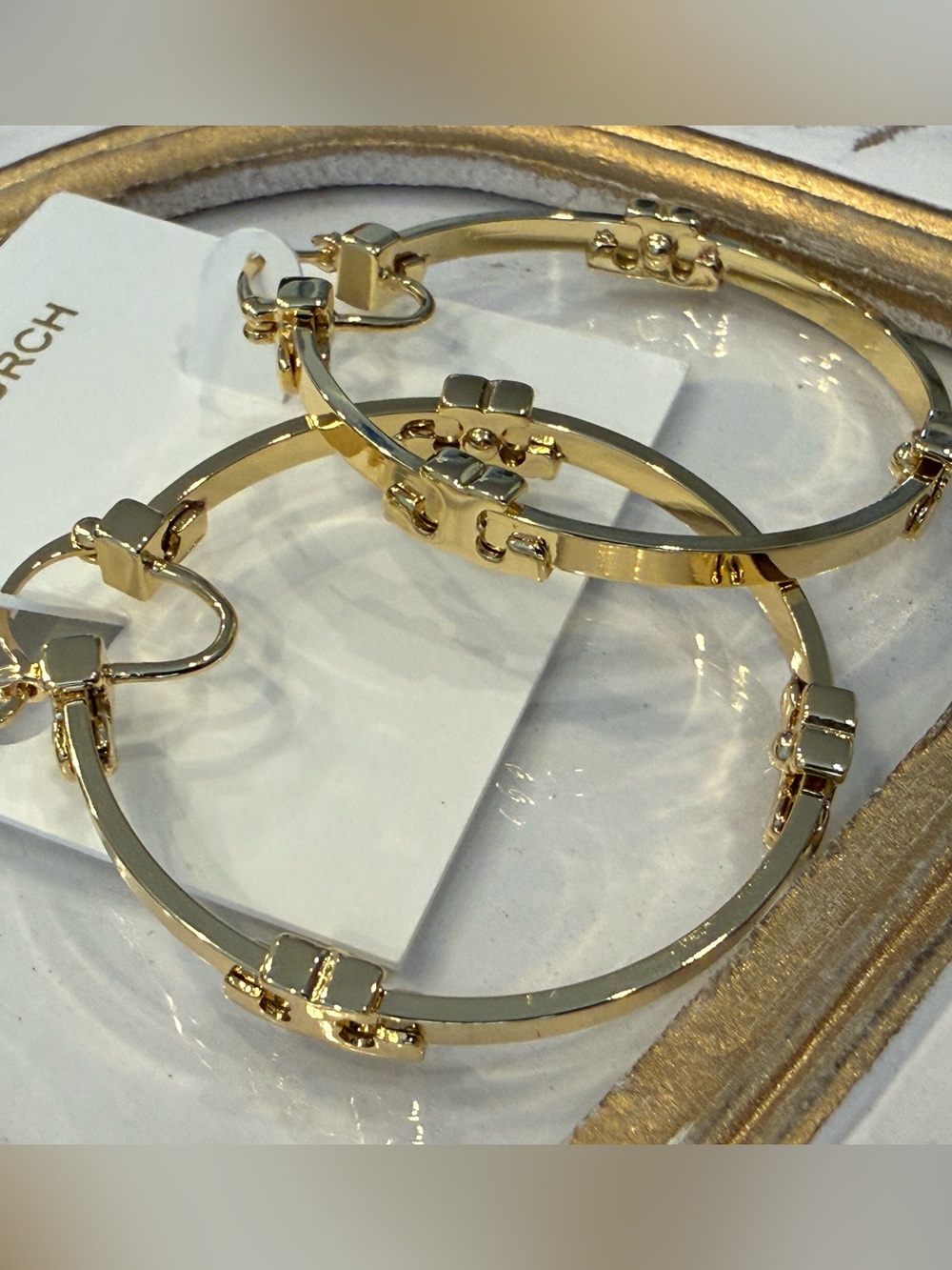 Gold Accent Hoop Tory Burch GOLD Serif-T Logo Hoop earrings with Dust Bag